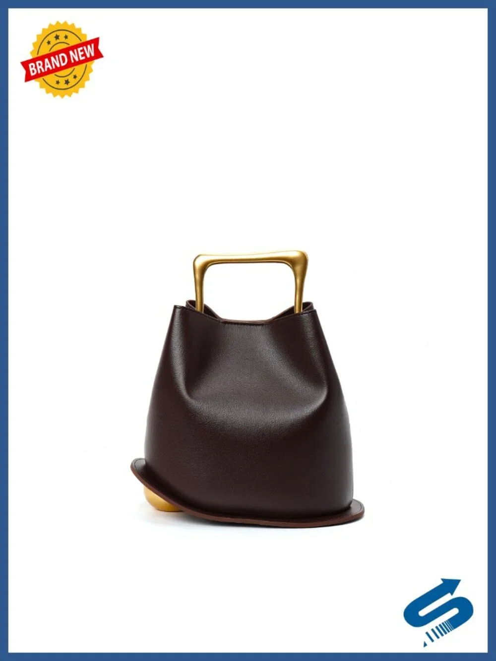 Faux Leather Bucket Bag Crossbody Purse Gold Metal Handle